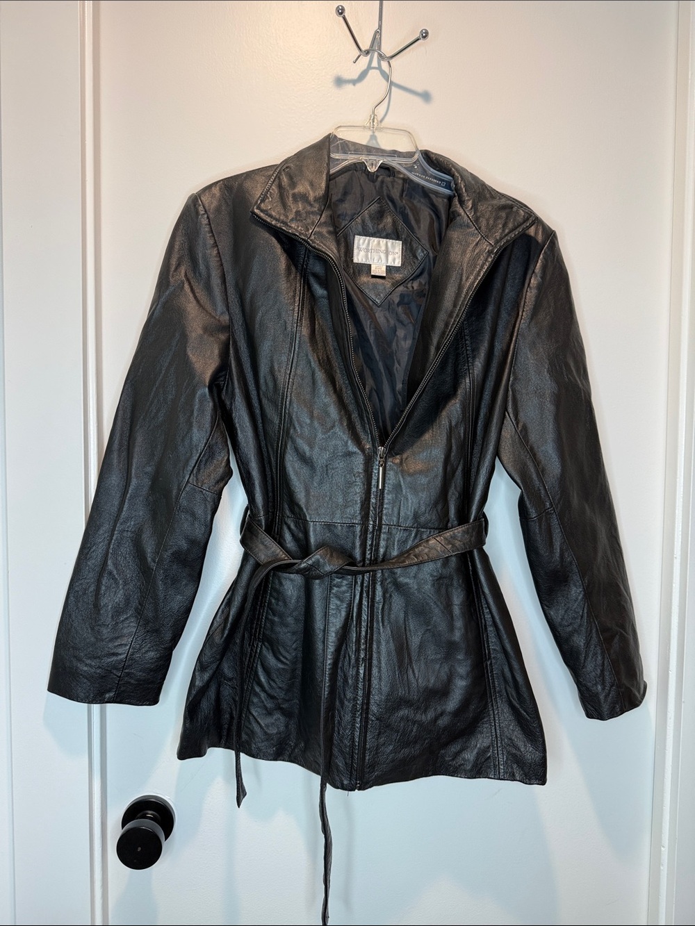 Worthington Black Leather Belted Jacket